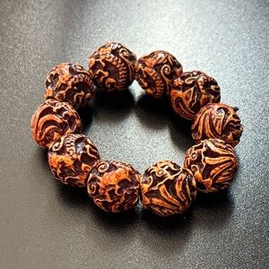 Carved Faux Bone Bead Stretch Bracelet